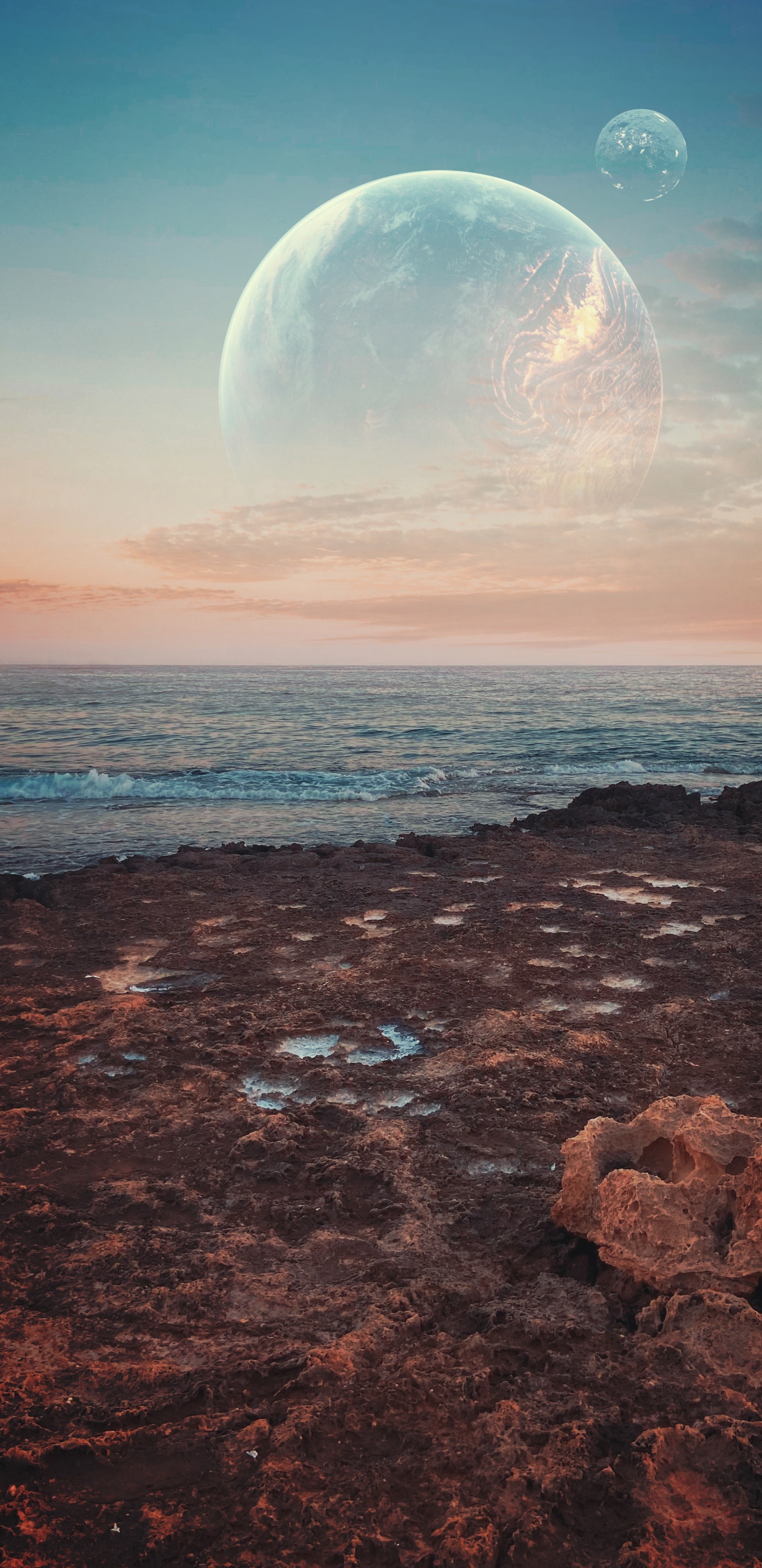 Обои земля, атмосфера, космическое пространство, космос, море в разрешении 1440x2960