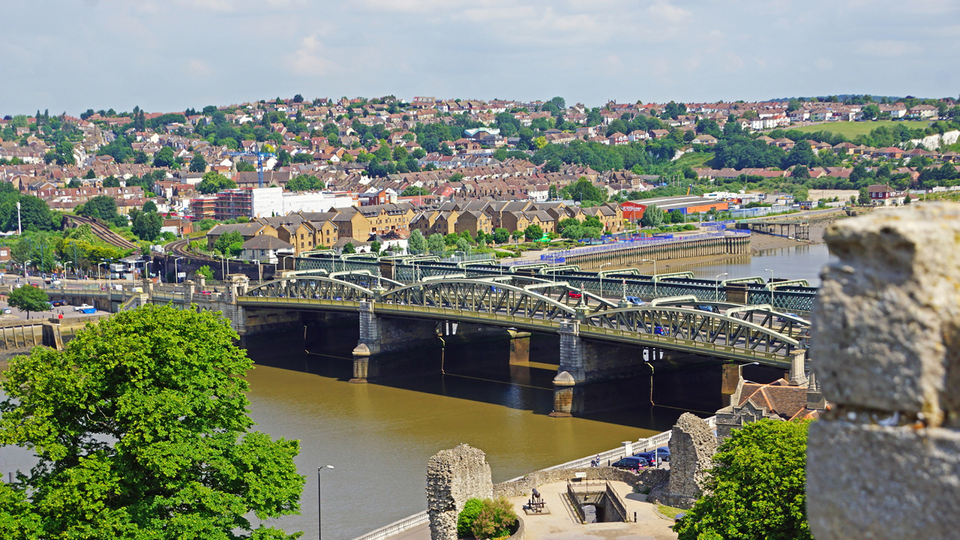 Обои мост, реки, городок, водный путь, город в разрешении 1920x1080