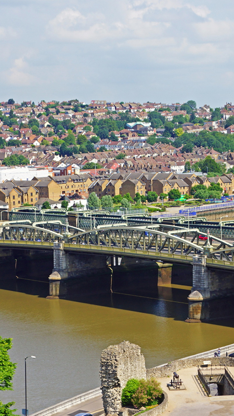 Обои мост, реки, городок, водный путь, город в разрешении 750x1334