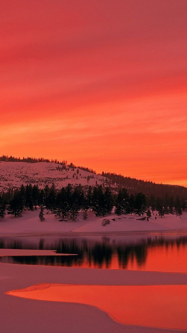 Обои послесвечение, природа, отражение, закат, восход солнца в разрешении 750x1334