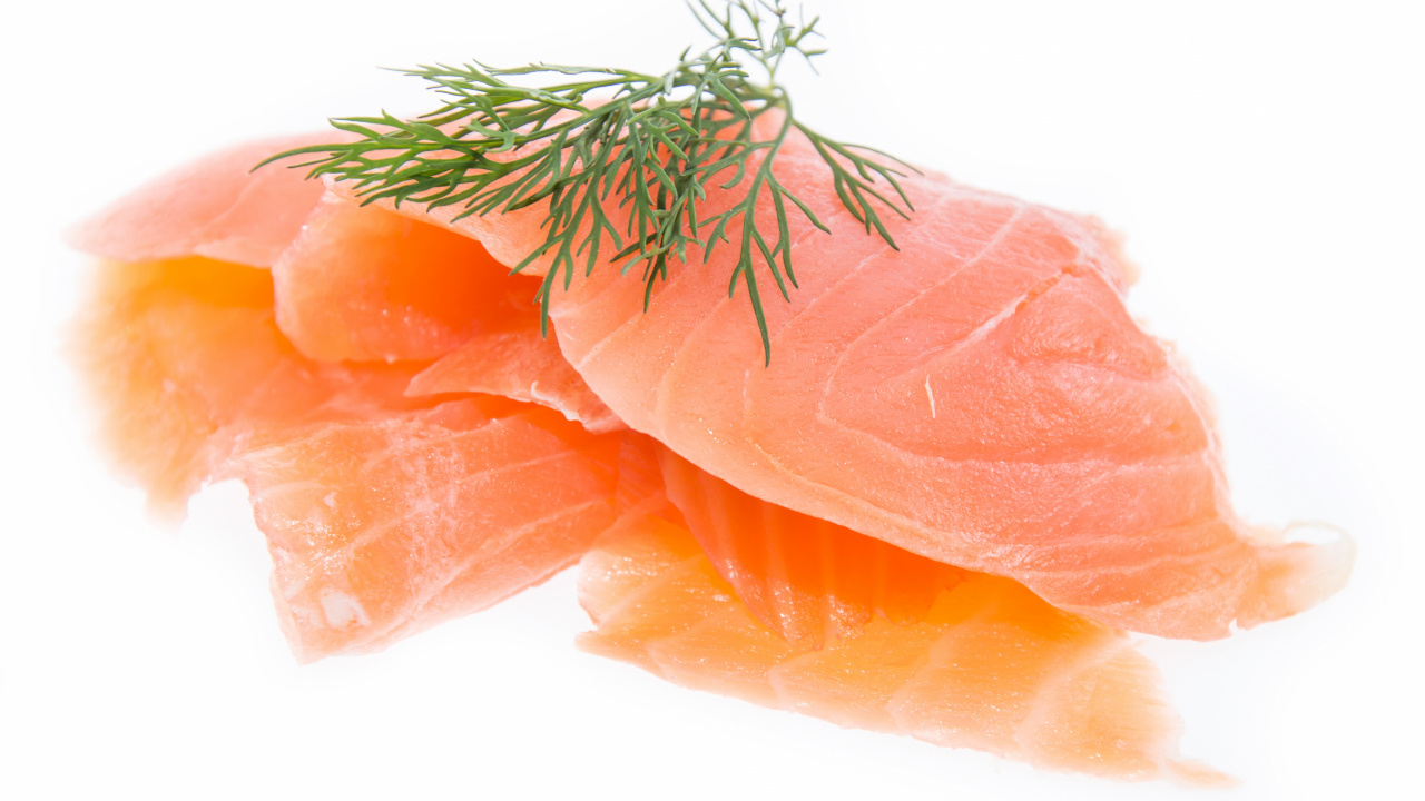 Обои копченый лосось, лосось, кусочек рыбы, сашими, пища в разрешении 1280x720