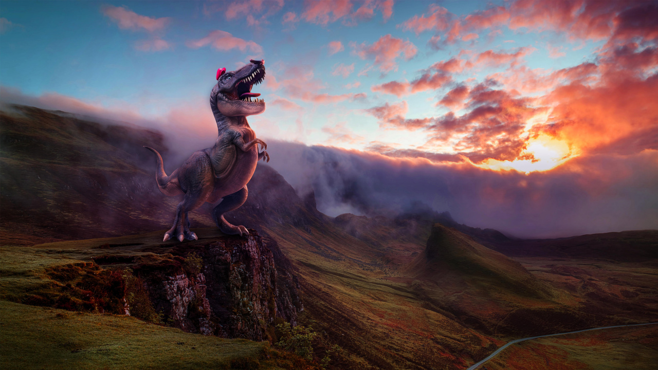 Обои пейзаж, гора, динозавр, холм в разрешении 1280x720
