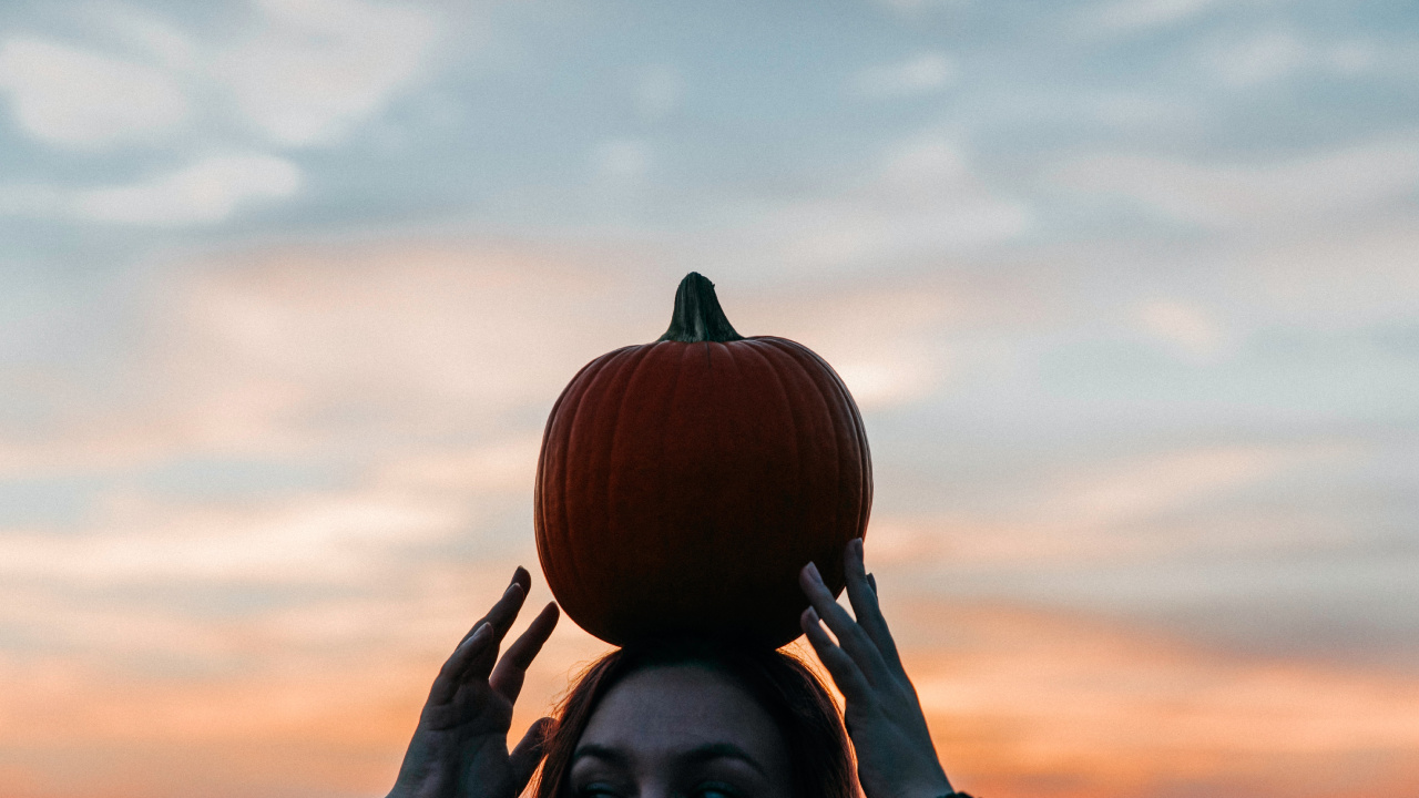 Обои Хэллоуин, тыква, кабачок, овощ, волосы в разрешении 1280x720