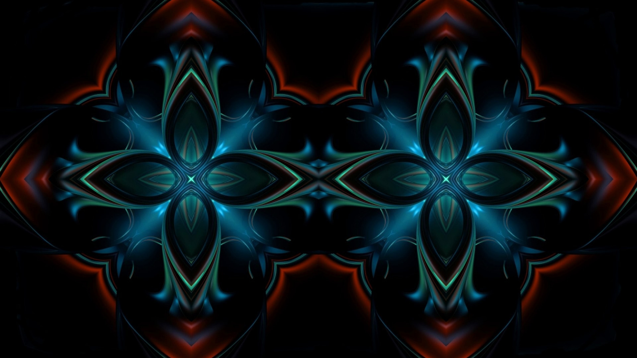 Обои калейдоскоп, узор, фрактальное искусство, симметрия, электрик в разрешении 1280x720