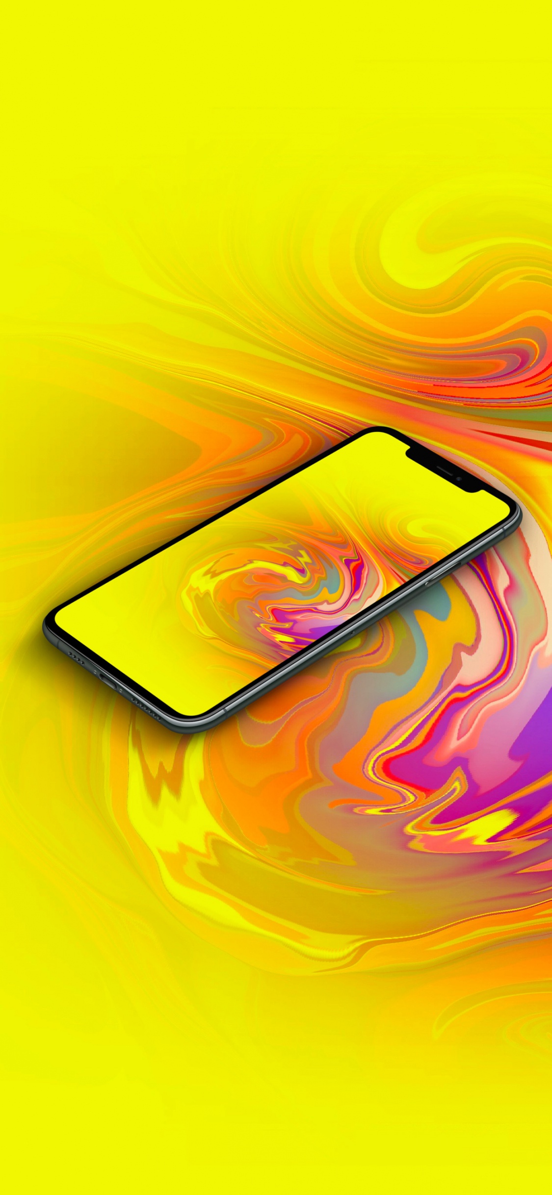 Обои Апельсин, графический дизайн, Янтарь, жидкий, материальное свойство в разрешении 1125x2436