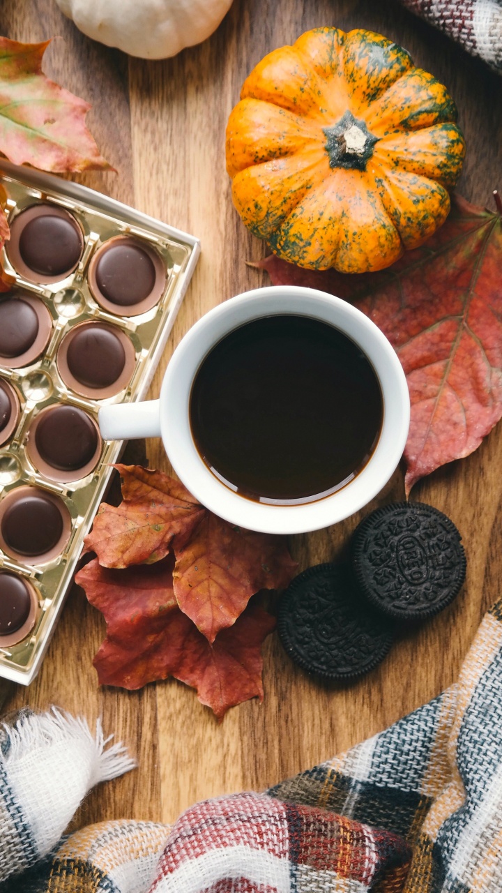 Обои коллаж, осень, кофе, очки, чашка в разрешении 720x1280