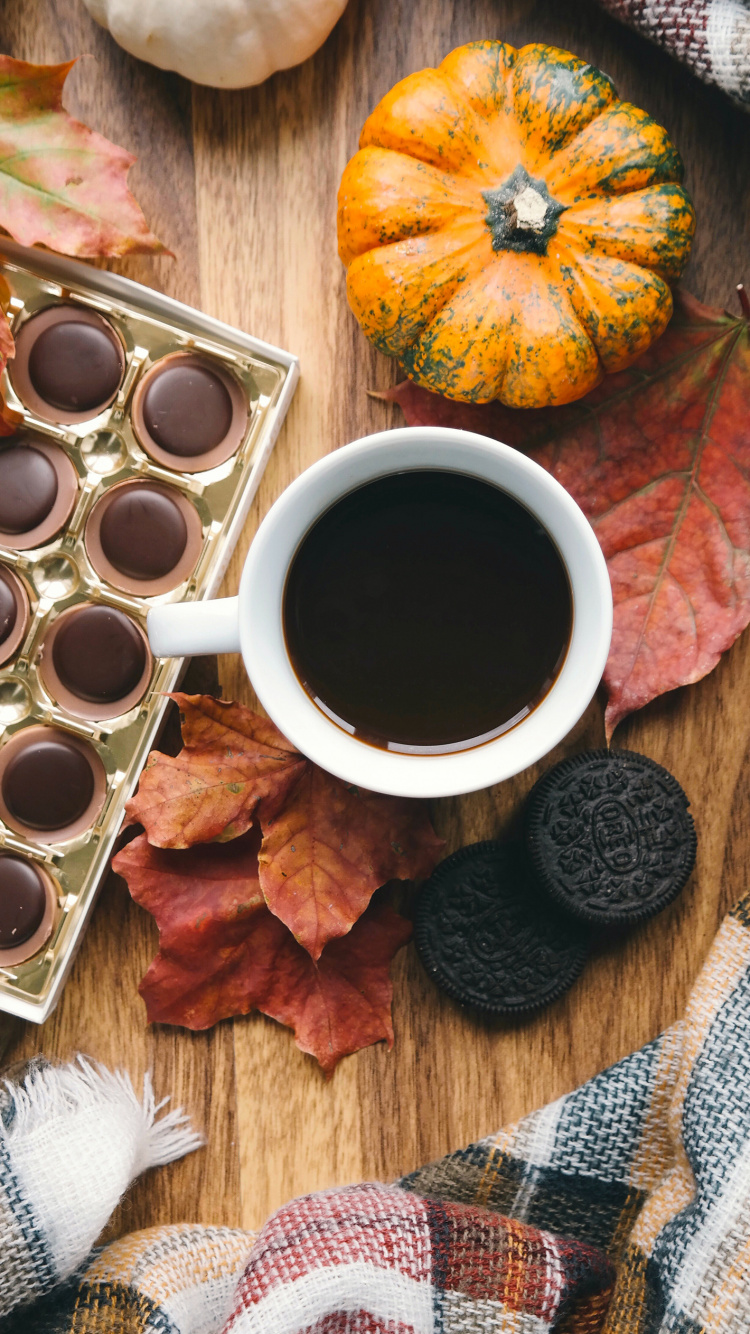 Обои коллаж, осень, кофе, очки, чашка в разрешении 750x1334