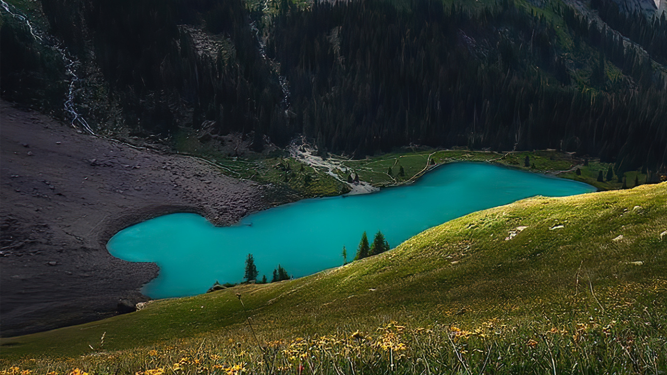 Обои природа, вода, растение, гора, гидроресурсы в разрешении 1366x768