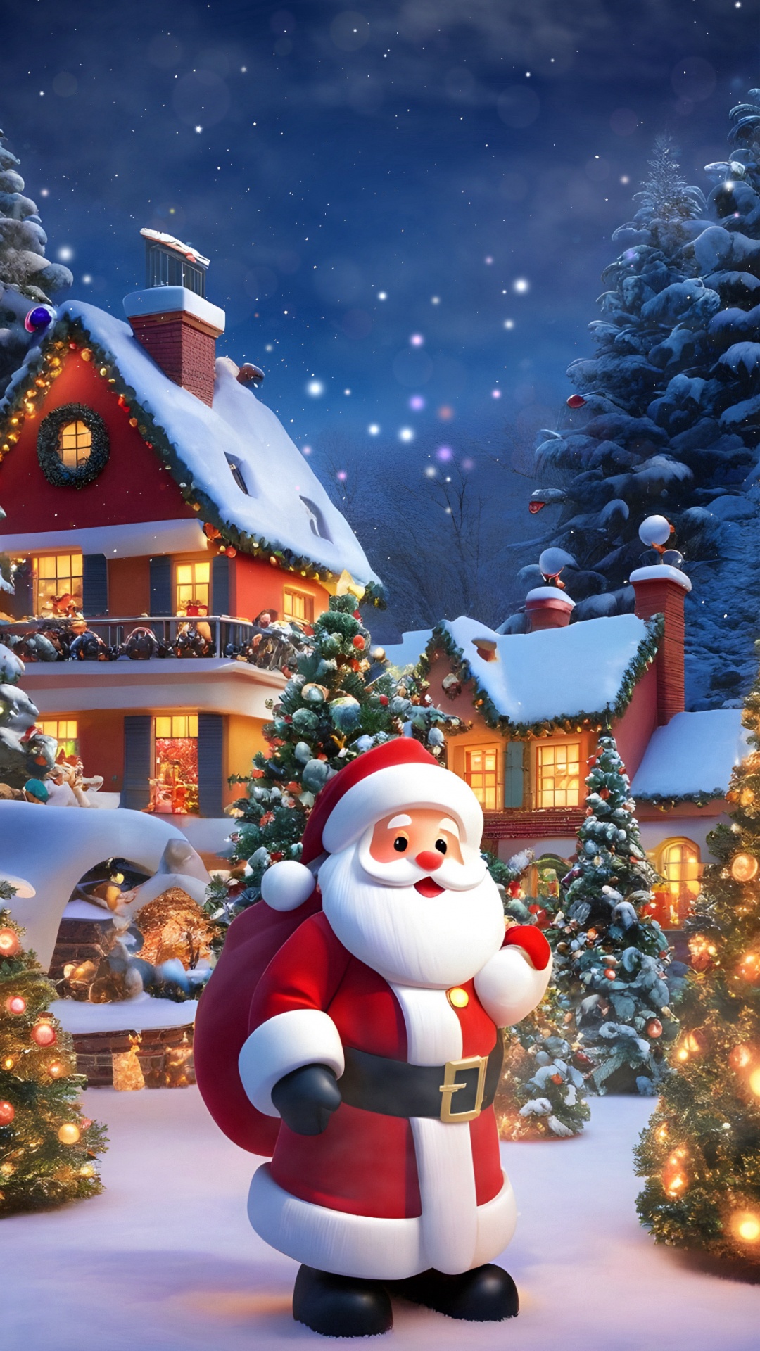 Обои елка, Рождество, Санта-Клаус, Сочельник, рождественский орнамент в разрешении 1080x1920