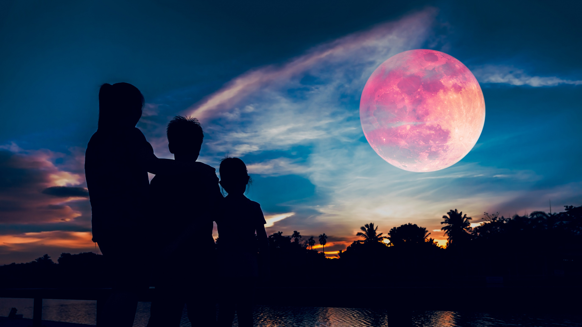 Обои Июля 2018 лунное затмение, суперлуние, Января 2018 года лунное затмение, затмение, луна в разрешении 1920x1080