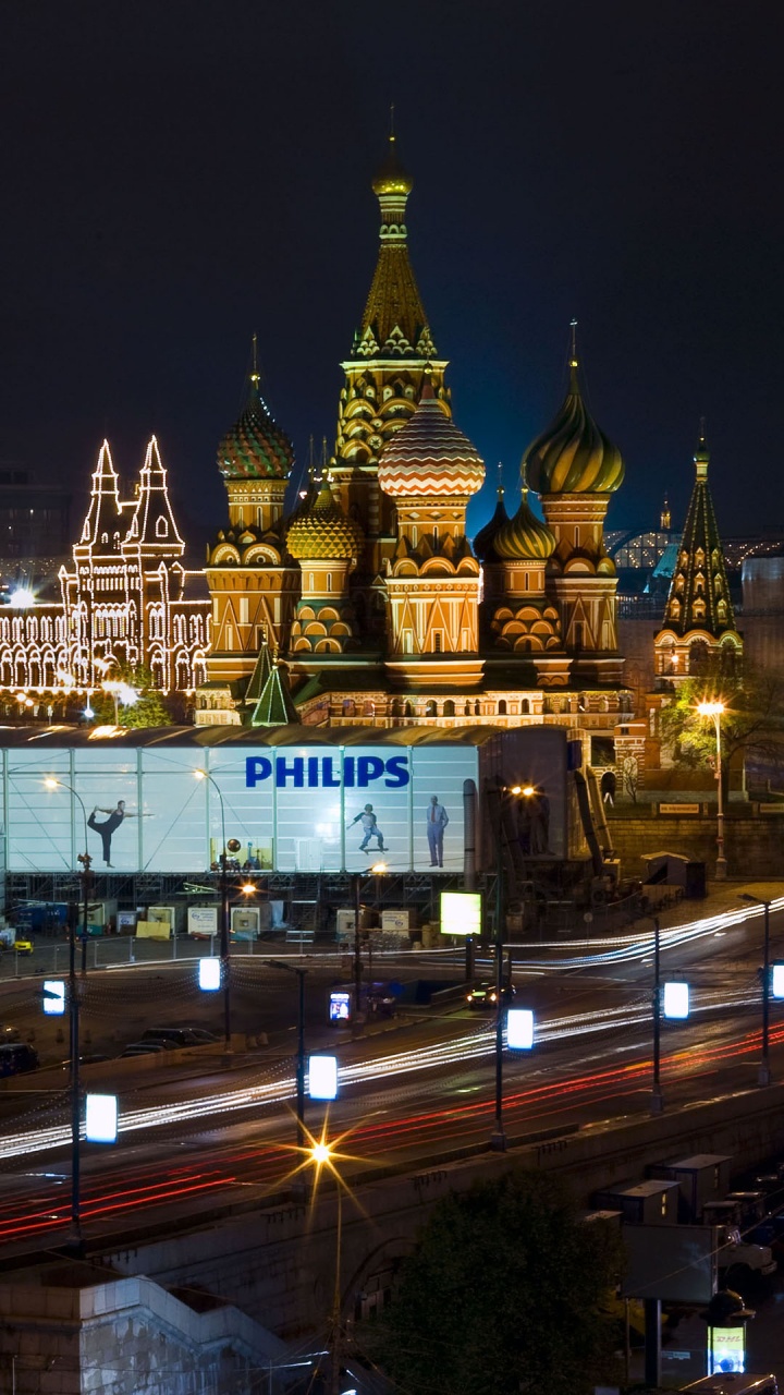 Обои Красная площадь, ночь, город, ориентир, городской район в разрешении 720x1280