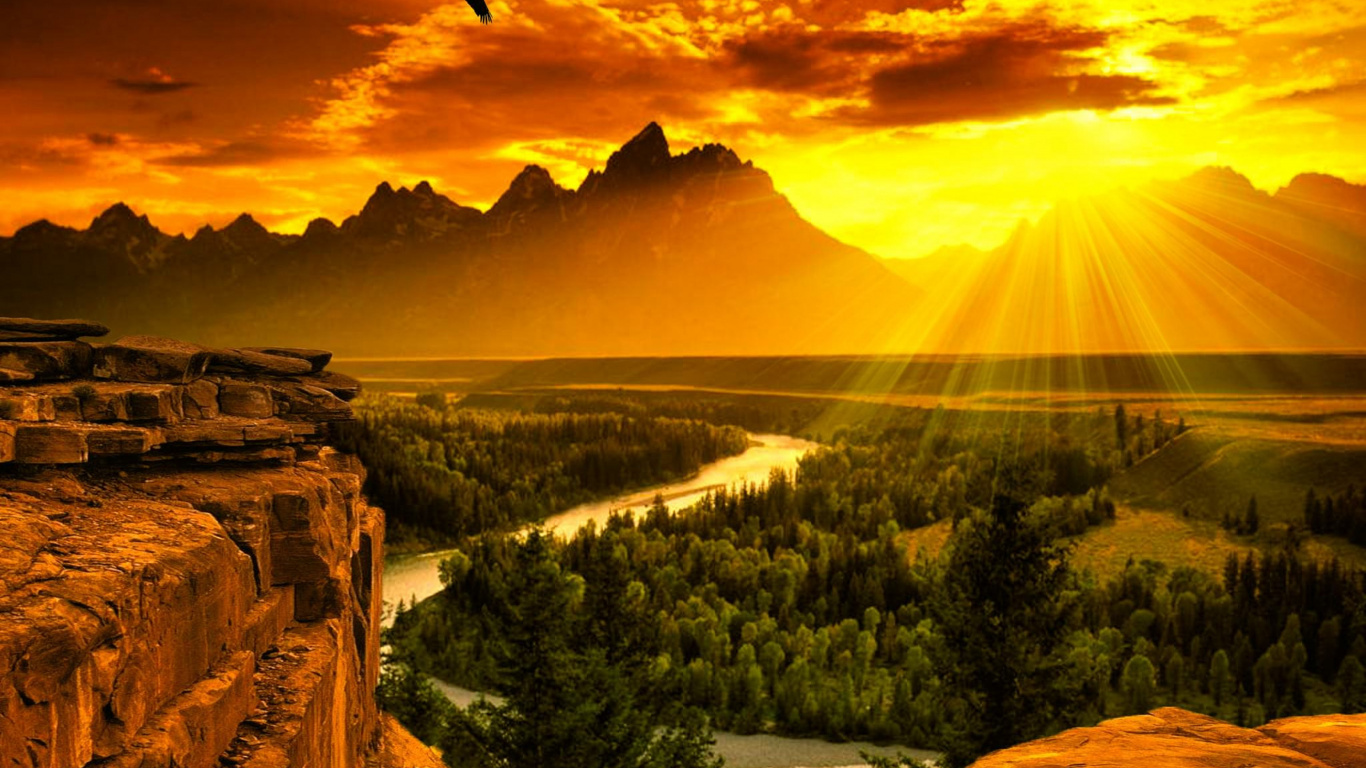 Обои закат, природа, солнечный свет, утро, дикая местность в разрешении 1366x768