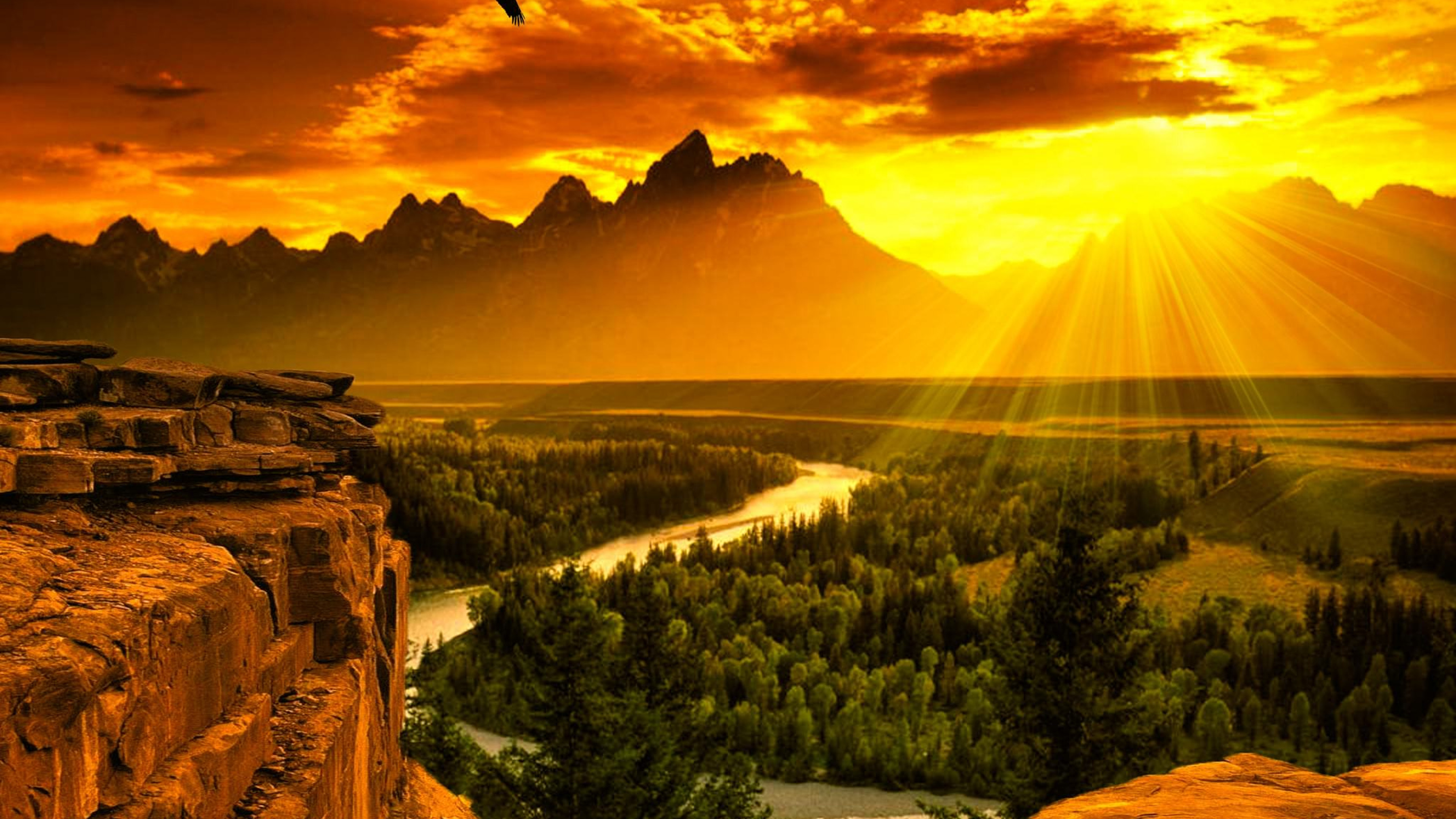 Обои закат, природа, солнечный свет, утро, дикая местность в разрешении 3840x2160
