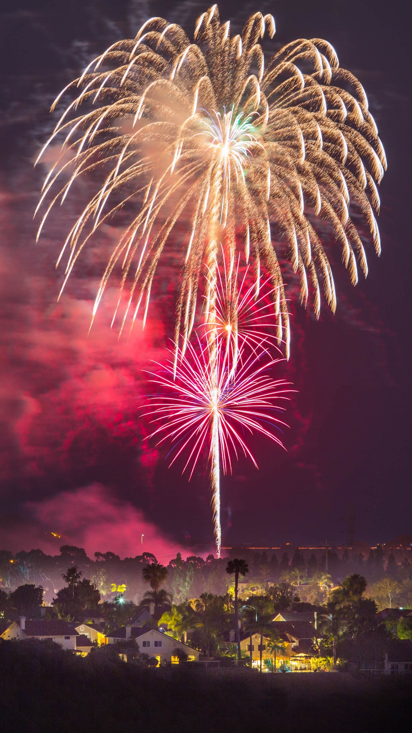 Обои вечеринка, салют, день нового года, ночь, событие в разрешении 1440x2560