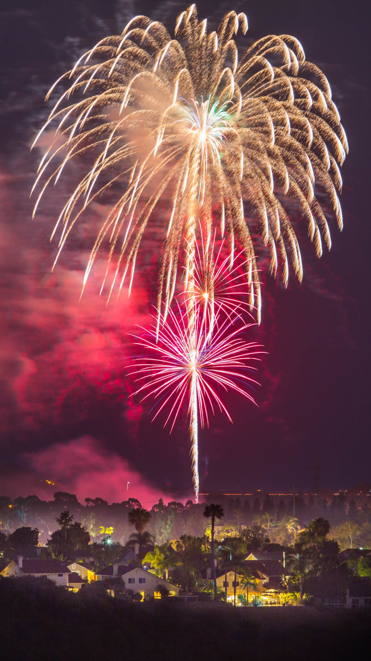 Обои вечеринка, салют, день нового года, ночь, событие в разрешении 750x1334