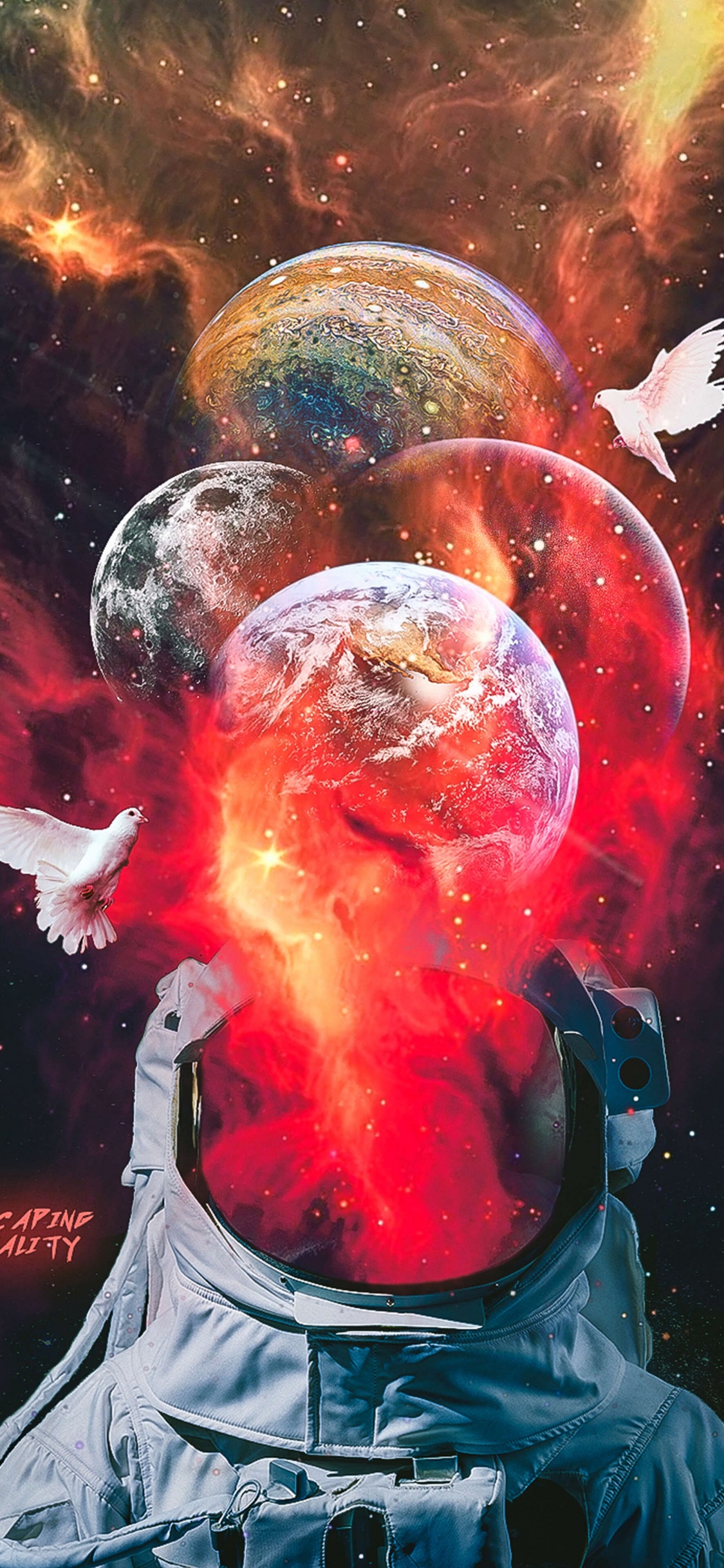 Обои мир, астрономический объект, арт, красный цвет, жидкий в разрешении 1125x2436