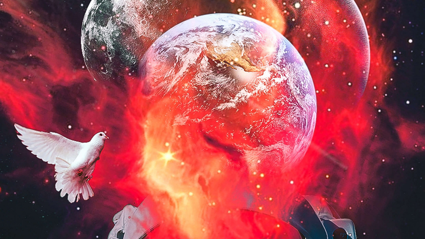 Обои мир, астрономический объект, арт, красный цвет, жидкий в разрешении 1366x768