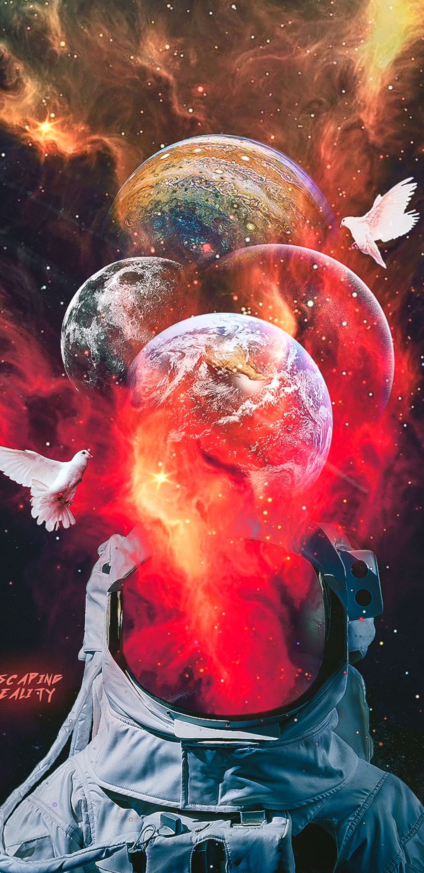 Обои мир, астрономический объект, арт, красный цвет, жидкий в разрешении 1440x2960