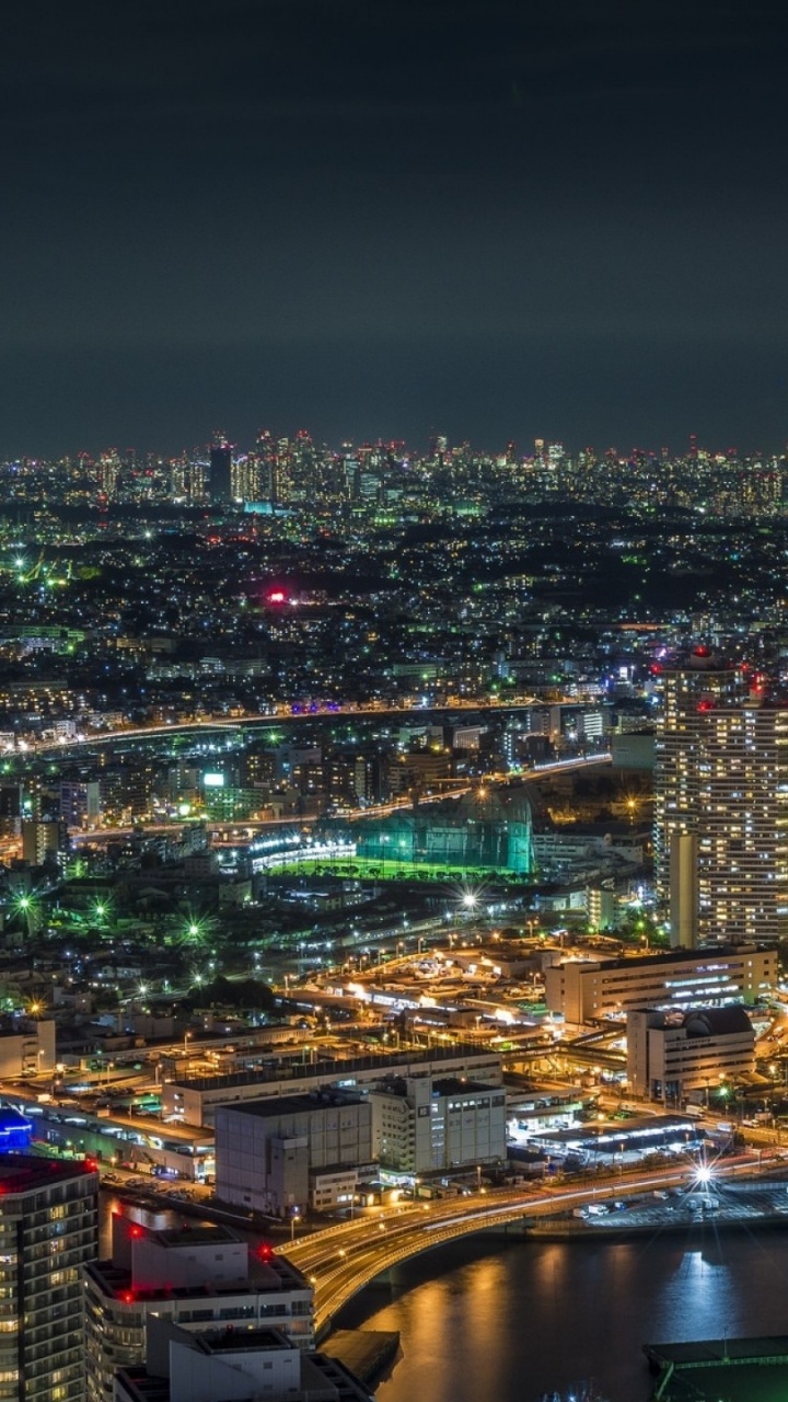 Обои ночь, городской пейзаж, город, городской район, метрополия в разрешении 720x1280