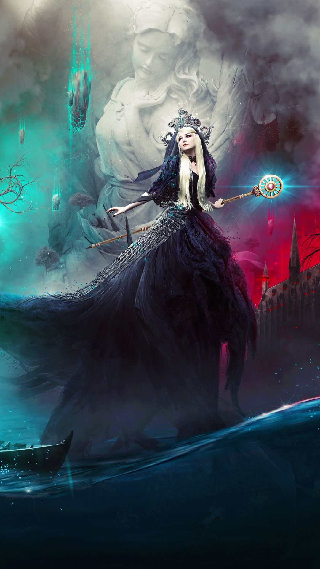 Обои вода, пурпур, арт, дизайн одежды, длинные волосы в разрешении 1080x1920