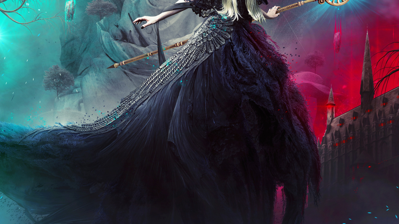 Обои вода, пурпур, арт, дизайн одежды, длинные волосы в разрешении 1280x720