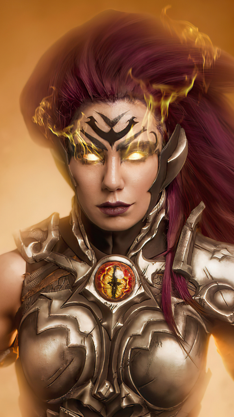 Обои женщина воин, глаз, арт, сундук, темнота в разрешении 750x1334