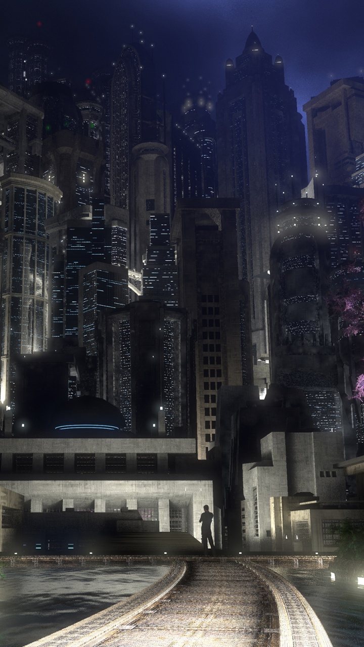 Обои ГотэмСити, Бэтмен, природа, пурпур, дерево в разрешении 720x1280