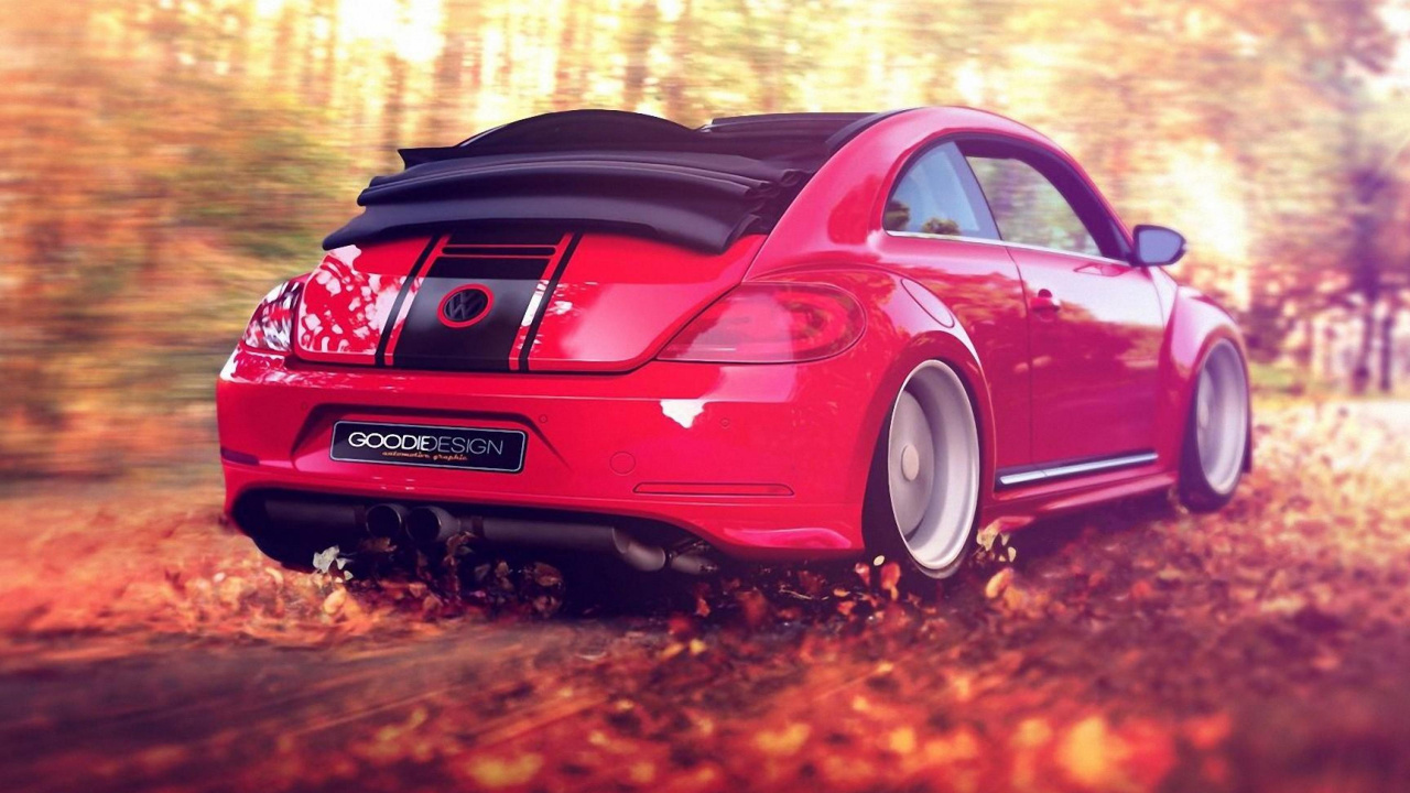 Обои Фольксваген новый жук, Фольксваген, авто, Кабриолет, красный цвет в разрешении 1280x720