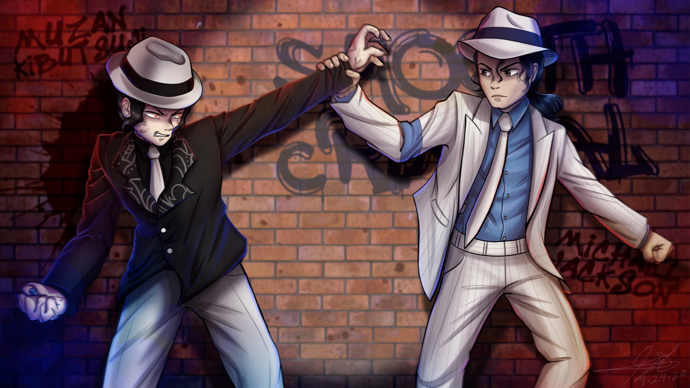 Обои майкл джексон, музан кибуцудзи, убийца демонов kimetsu no yaiba, Лунная походка, Джексон 5 в разрешении 1366x768