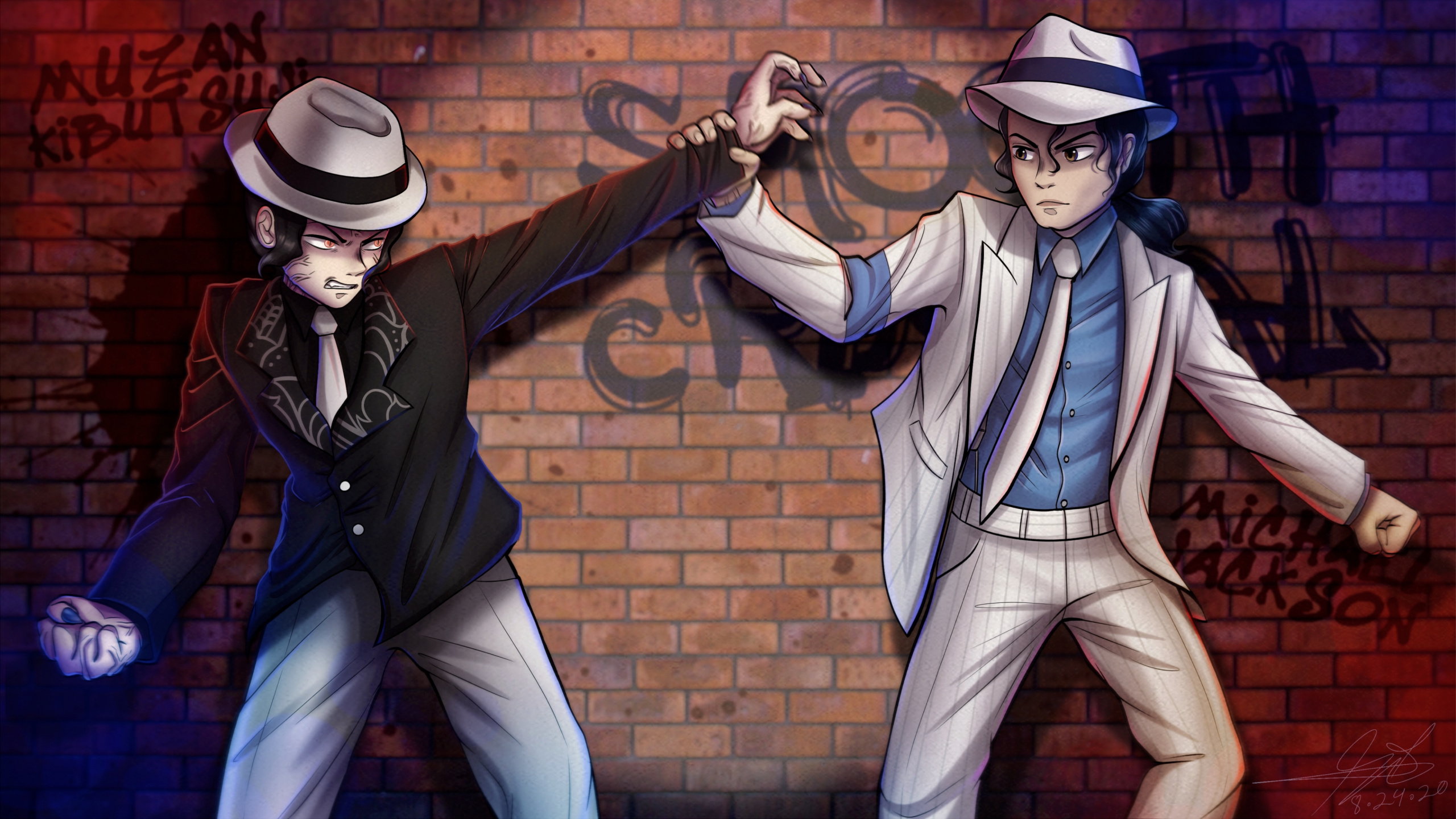 Обои майкл джексон, музан кибуцудзи, убийца демонов kimetsu no yaiba, Лунная походка, Джексон 5 в разрешении 2560x1440