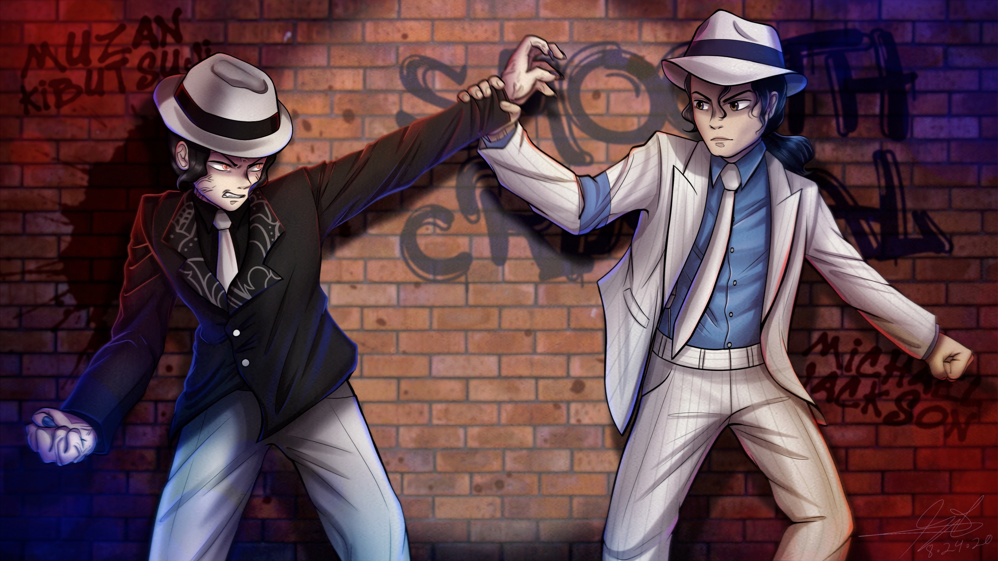 Обои майкл джексон, музан кибуцудзи, убийца демонов kimetsu no yaiba, Лунная походка, Джексон 5 в разрешении 3840x2160