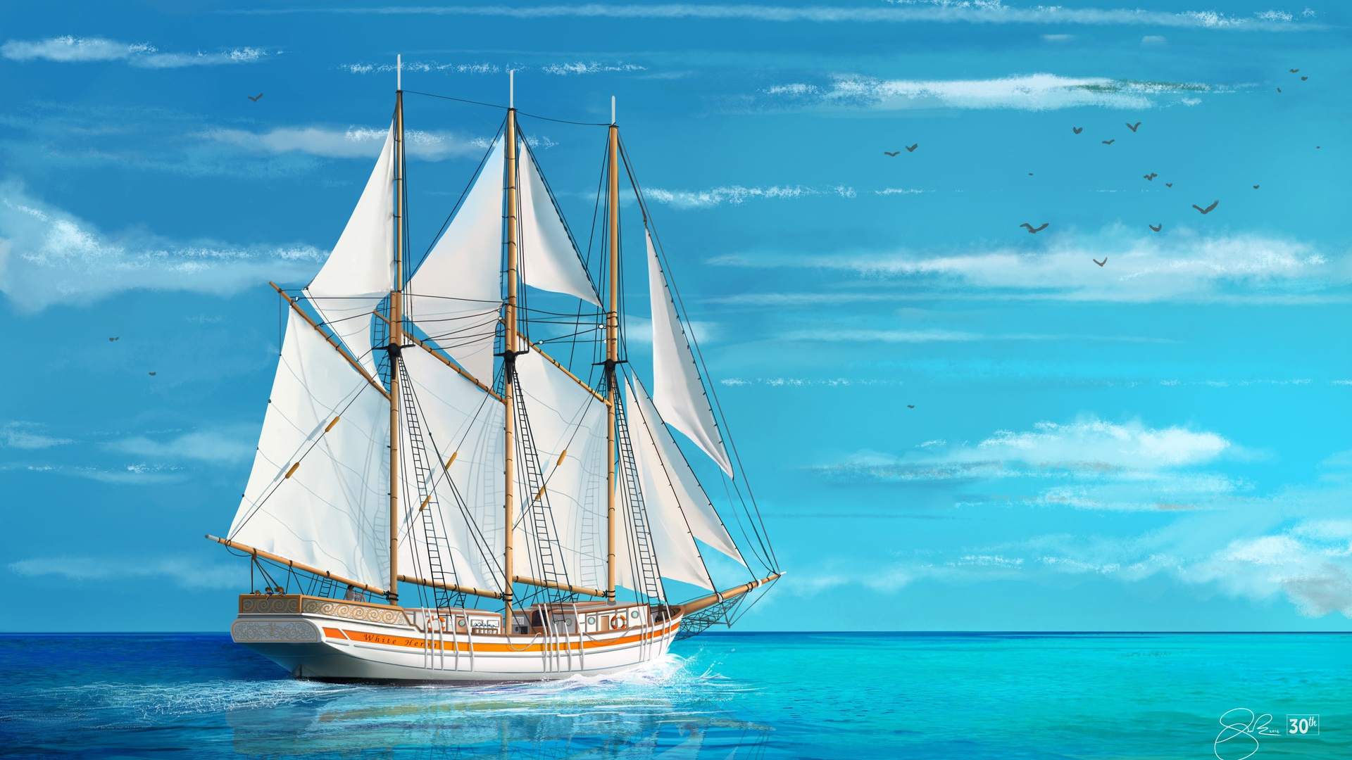 Картинка корабль в море с парусами