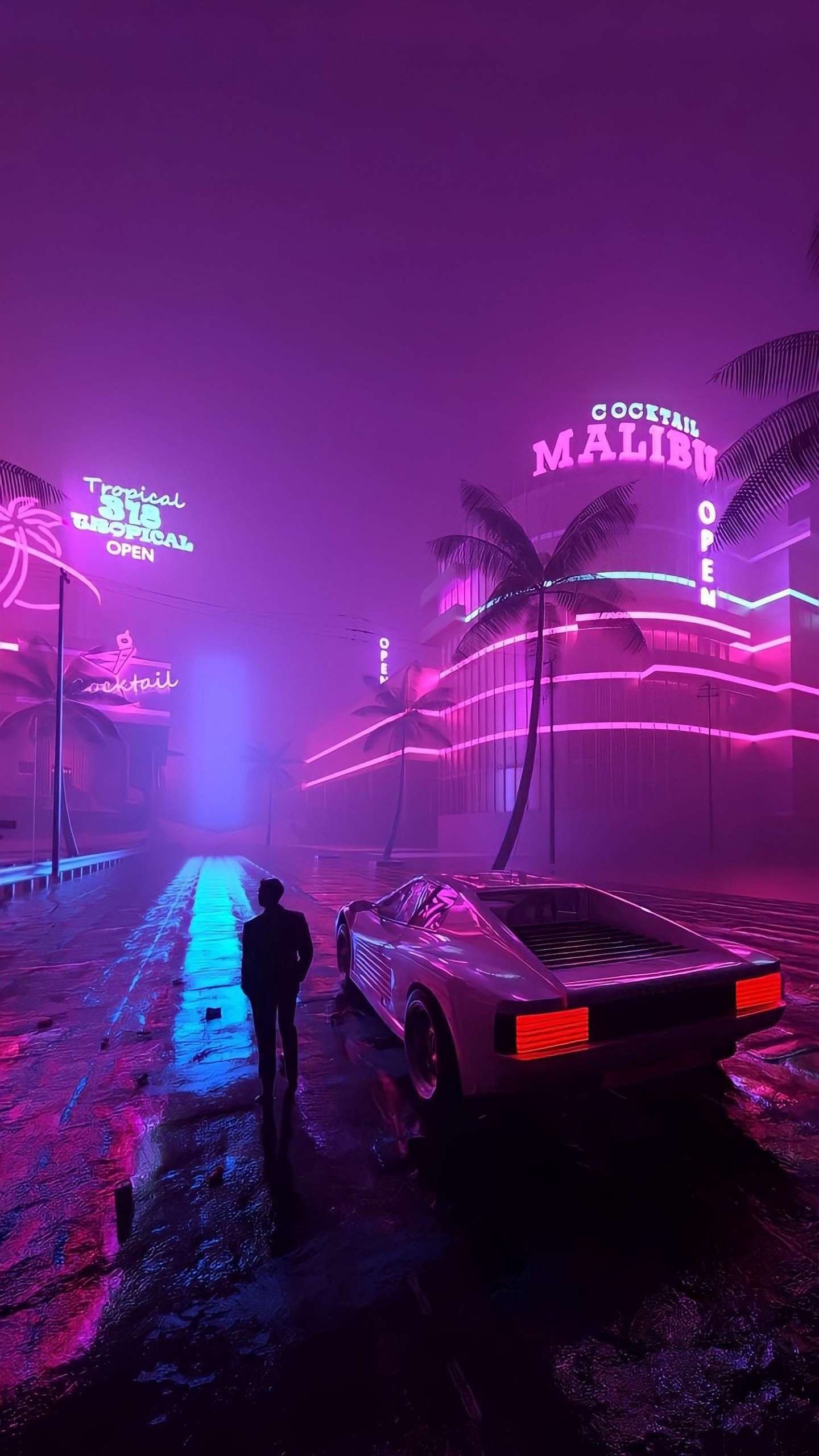 Обои Retrowave, gta vice city, Гранд Кражи Автоматический Трилогии, grand theft auto v, мод для видеоигр в разрешении 1440x2560