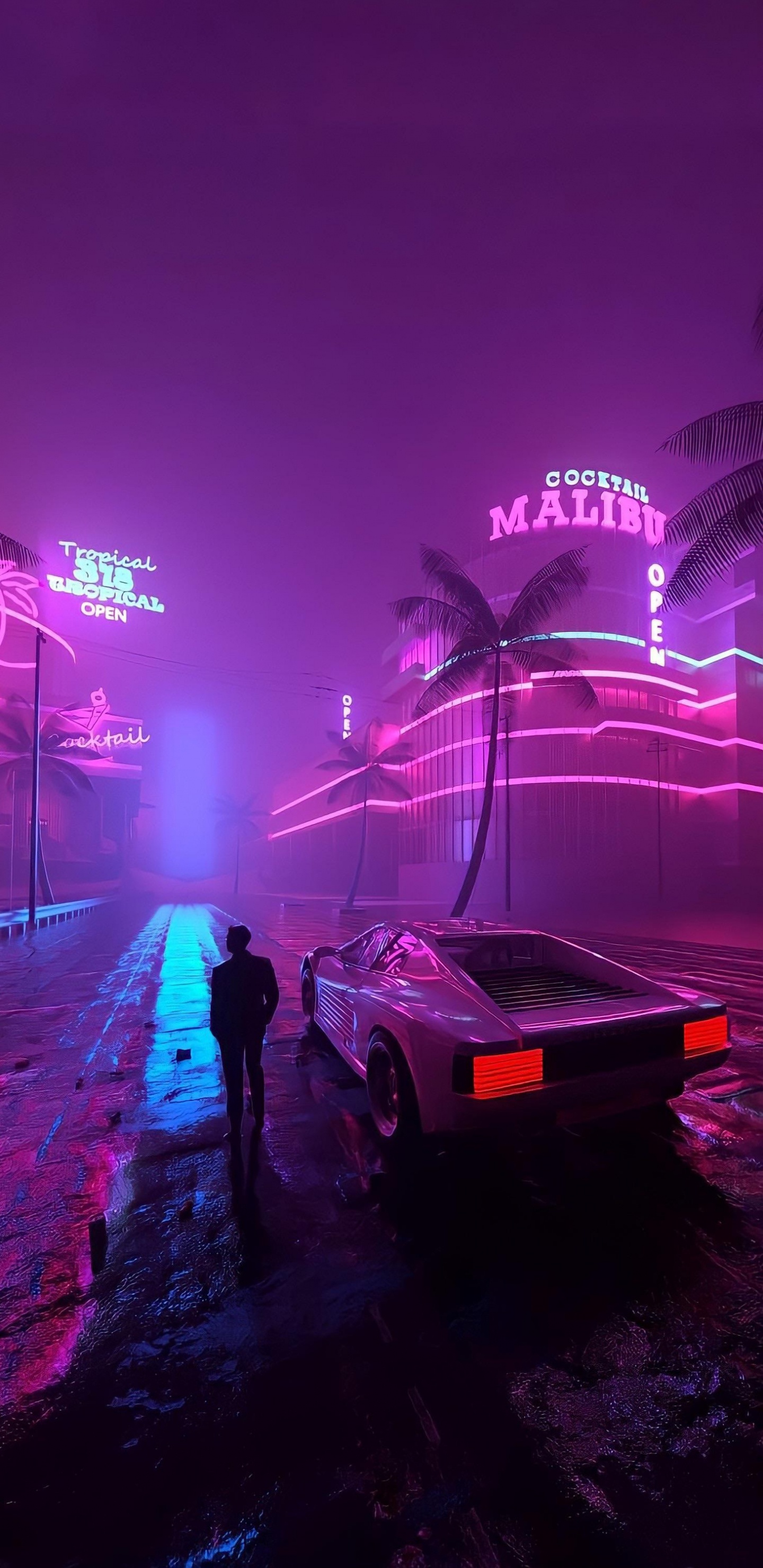 Обои Retrowave, gta vice city, Гранд Кражи Автоматический Трилогии, grand theft auto v, мод для видеоигр в разрешении 1440x2960