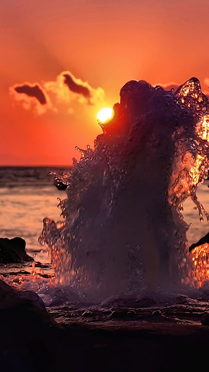 Обои закат, море, океан, горизонт, рок в разрешении 720x1280