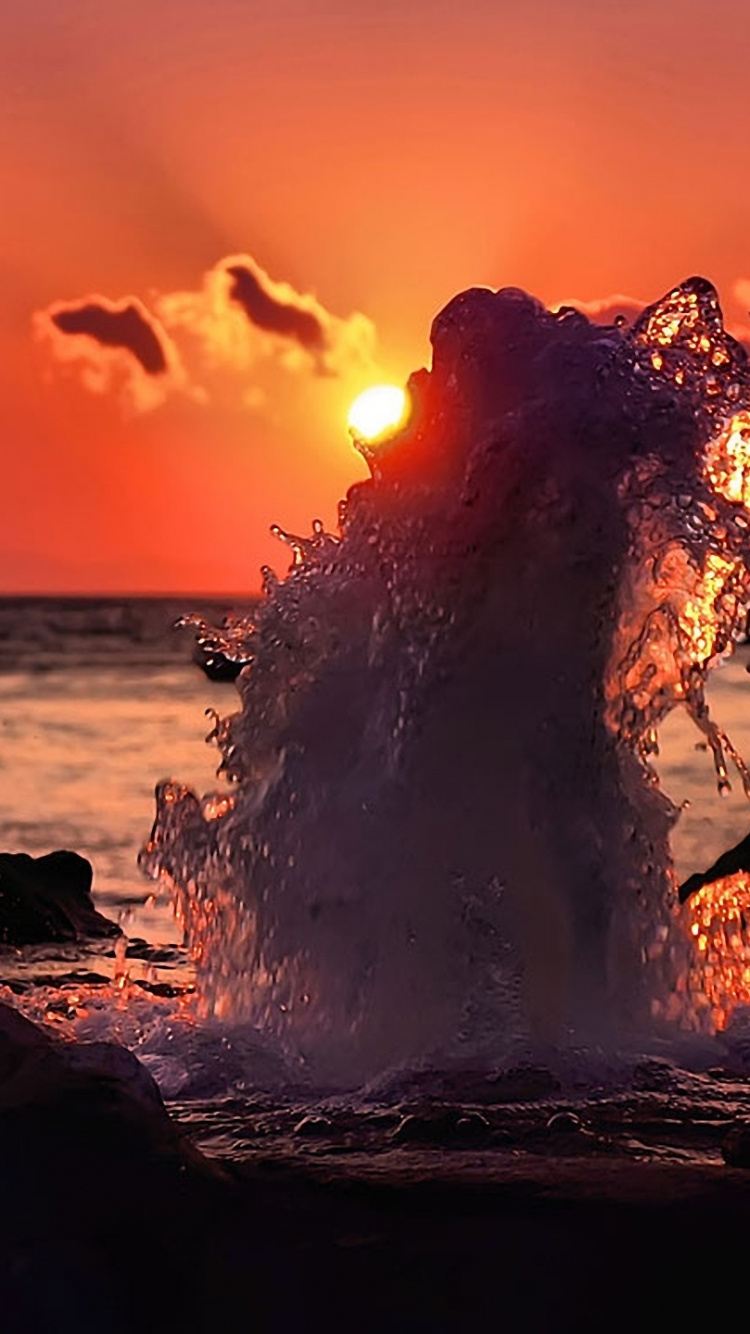 Обои закат, море, океан, горизонт, рок в разрешении 750x1334