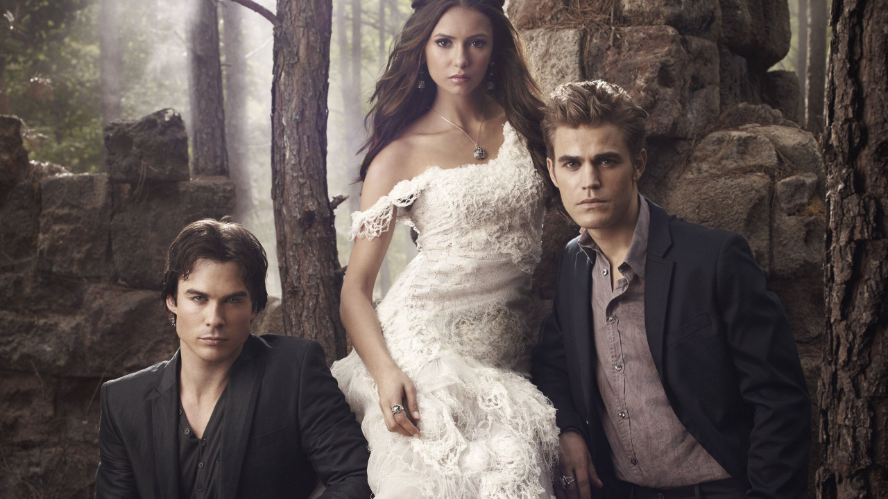 Обои Пол Уэсли, Дневники вампира, Стефан Сальваторе, Елена Гилберт, Деймон Сальваторе в разрешении 1280x720