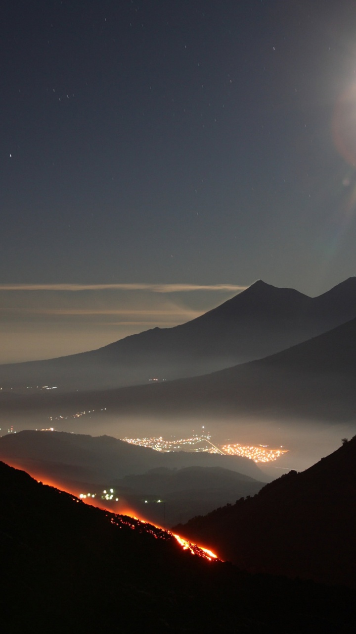 Обои пакае, агатенанго, вулкан, свет, ночь в разрешении 720x1280