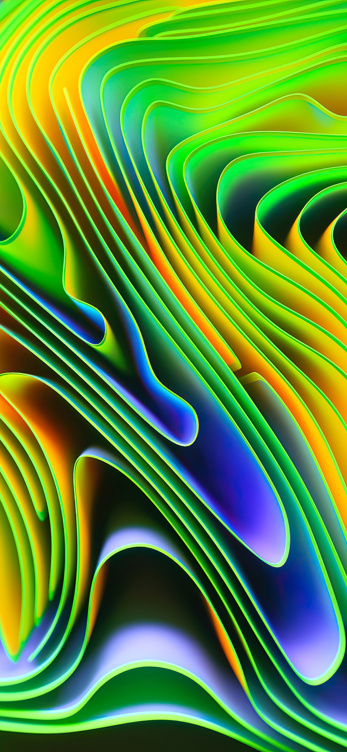 Обои Апельсин, фрактальное искусство, красочность, зеленый, арт в разрешении 1125x2436