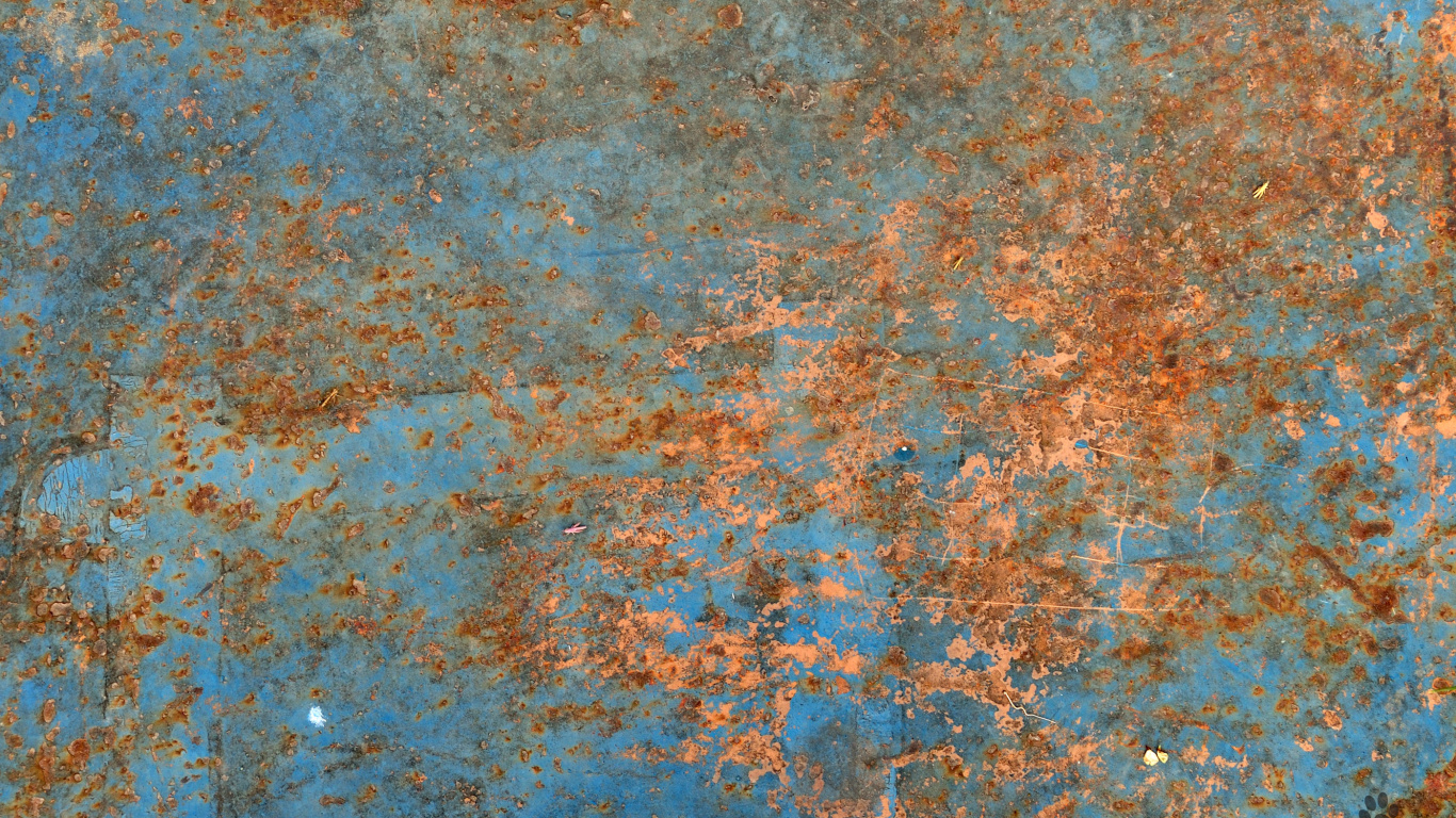 Обои ржавчина, синий, узор, металл, свет в разрешении 1366x768