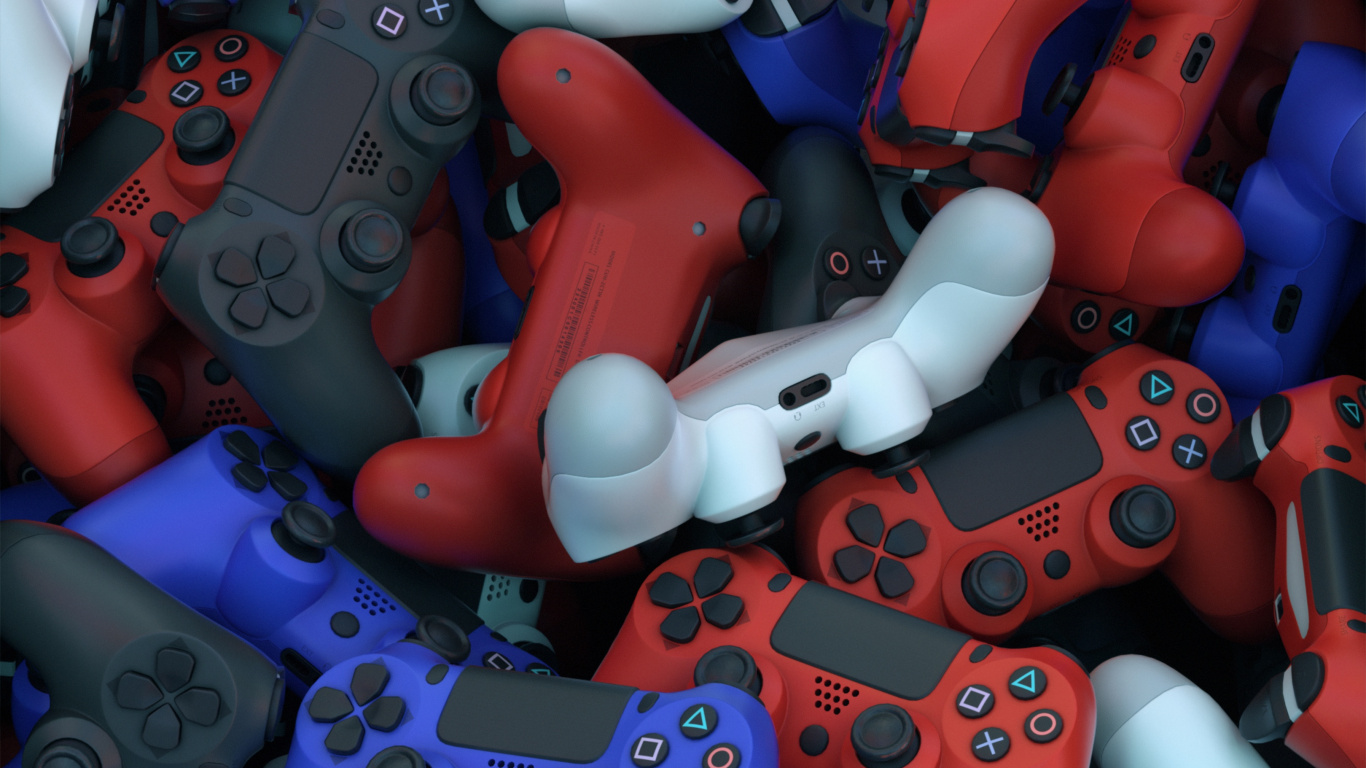 Обои игровой планшет, playstation 4, синий, белые, свет в разрешении 1366x768