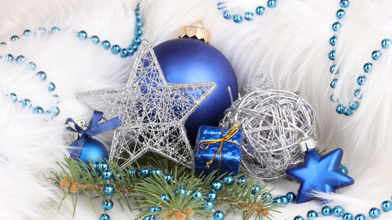Обои Рождественский день, Новый год, праздник, синий, рождественский орнамент в разрешении 1366x768