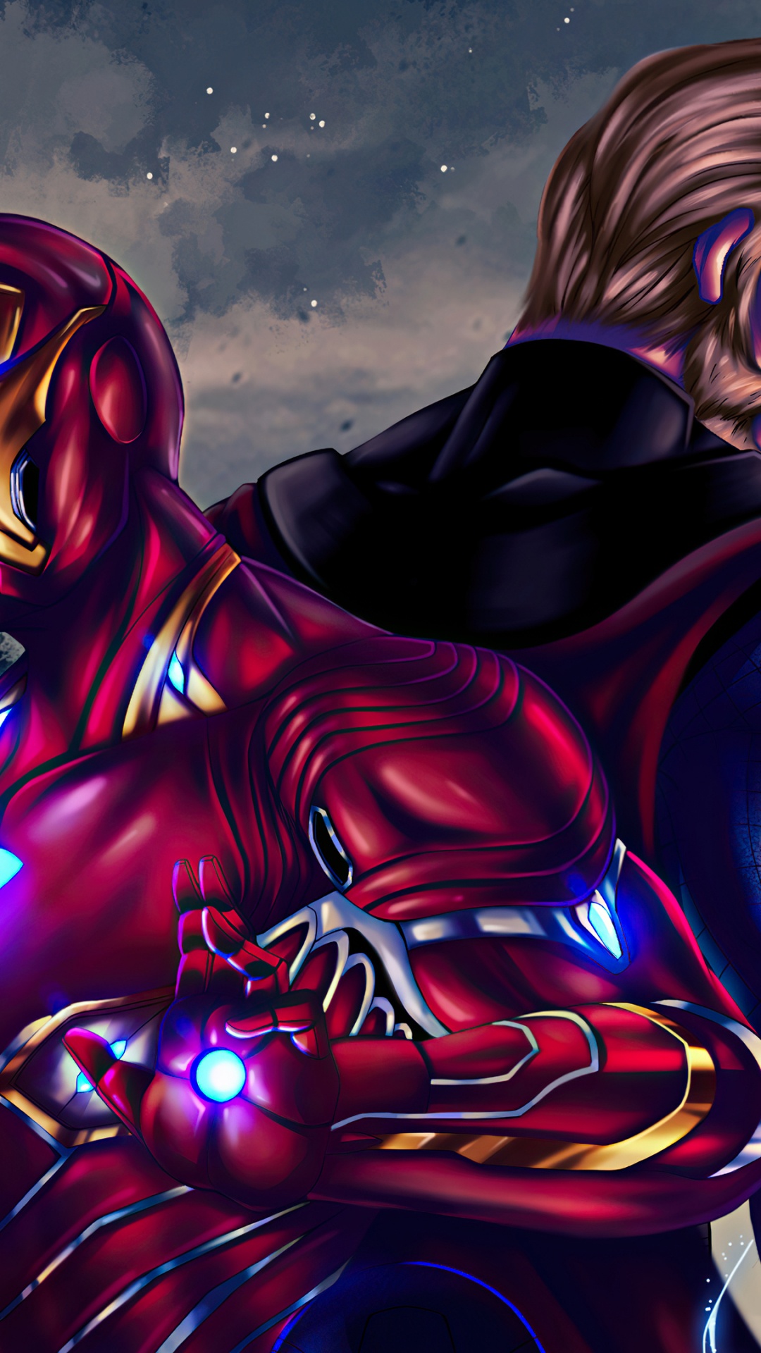 Обои марвел троица искусство, Железный человек, Капитан Америка, наташа романова, арт в разрешении 1080x1920