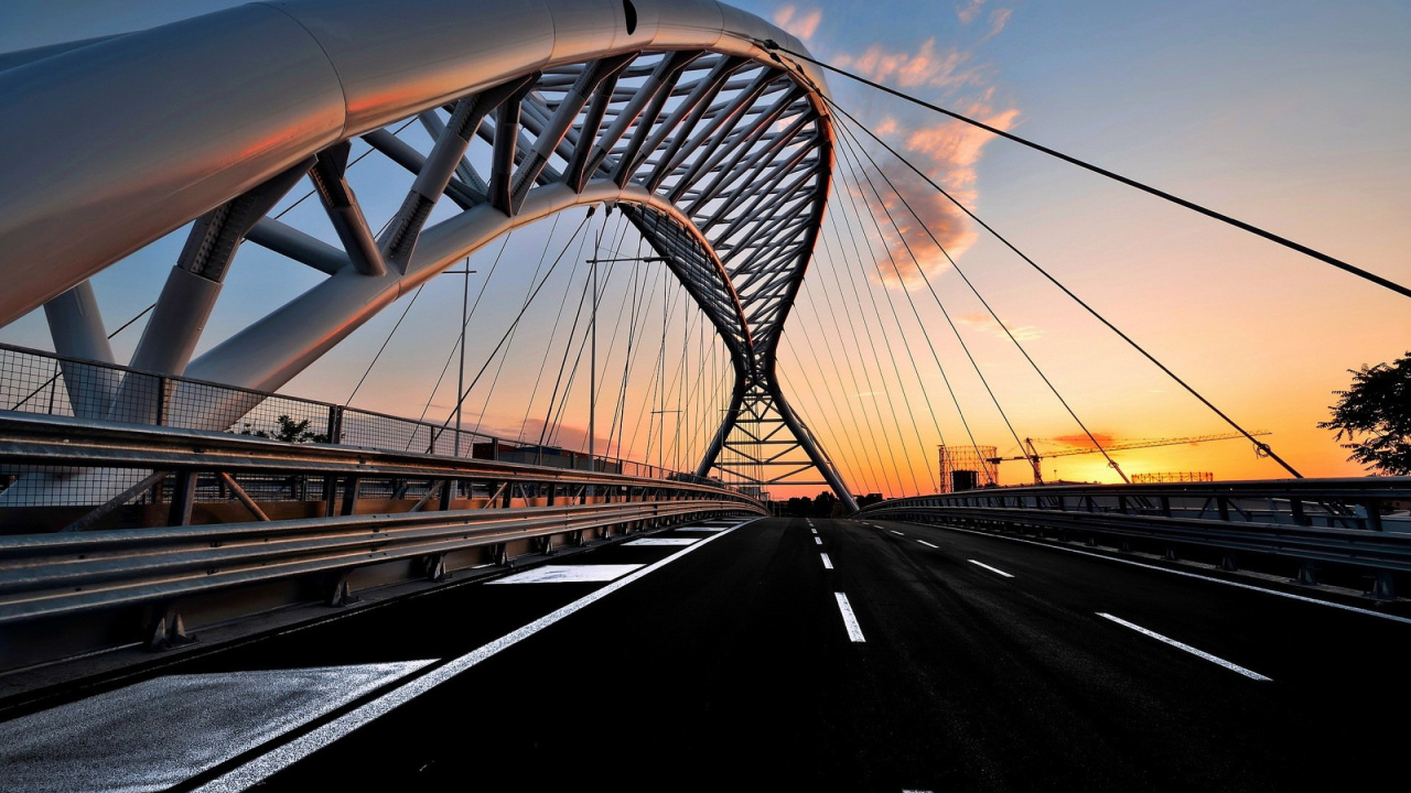 Обои мост, вантовый мост, архитектура, инфраструктура, дорога в разрешении 1280x720