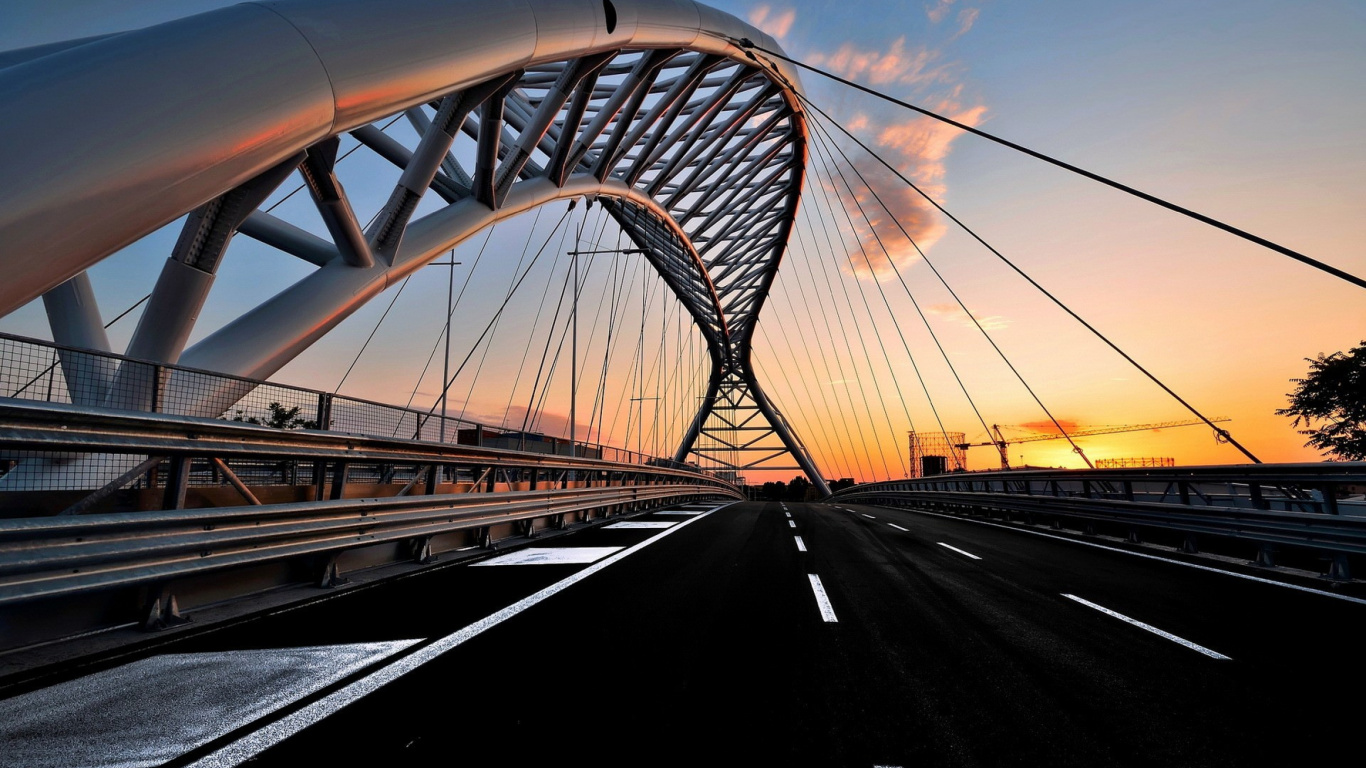 Обои мост, вантовый мост, архитектура, инфраструктура, дорога в разрешении 1366x768
