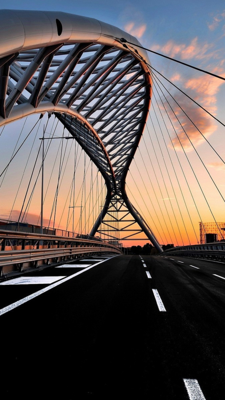 Обои мост, вантовый мост, архитектура, инфраструктура, дорога в разрешении 750x1334