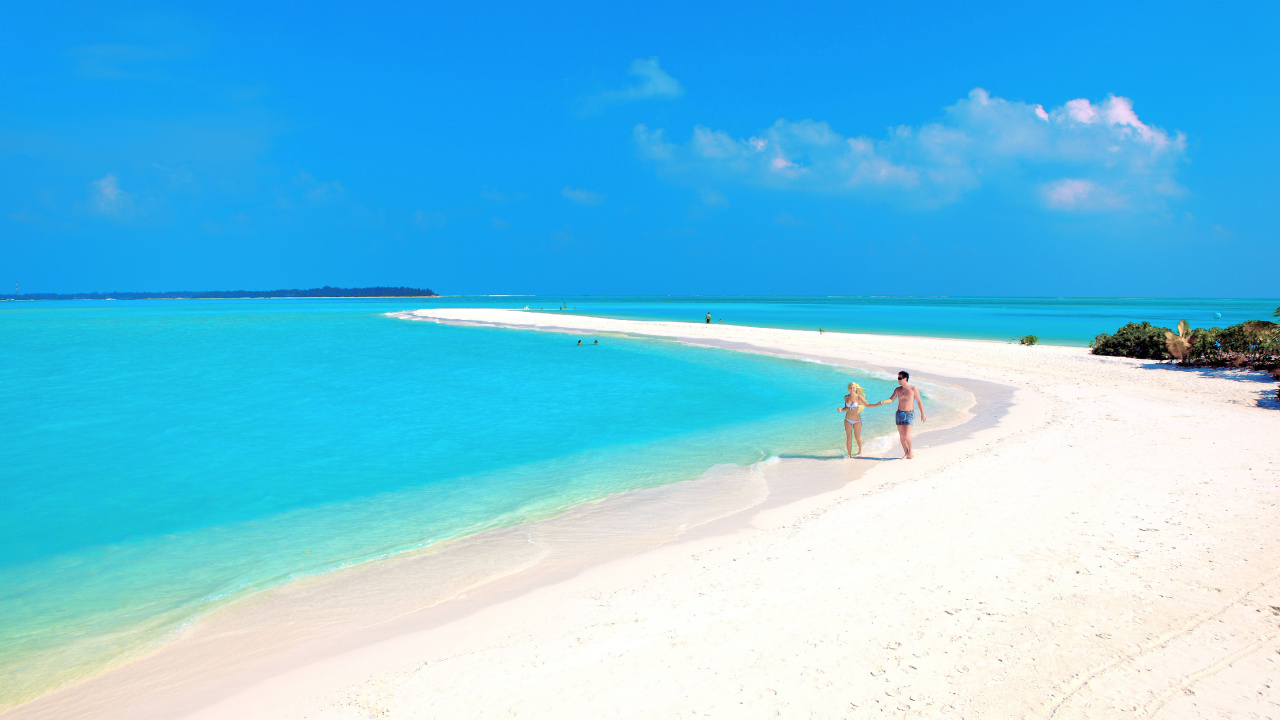 Обои море, пляж, Мальдивы, берег, океан в разрешении 1280x720