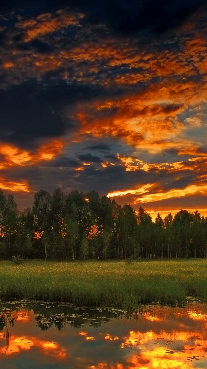 Обои природа, отражение, послесвечение, вечер, озеро в разрешении 720x1280