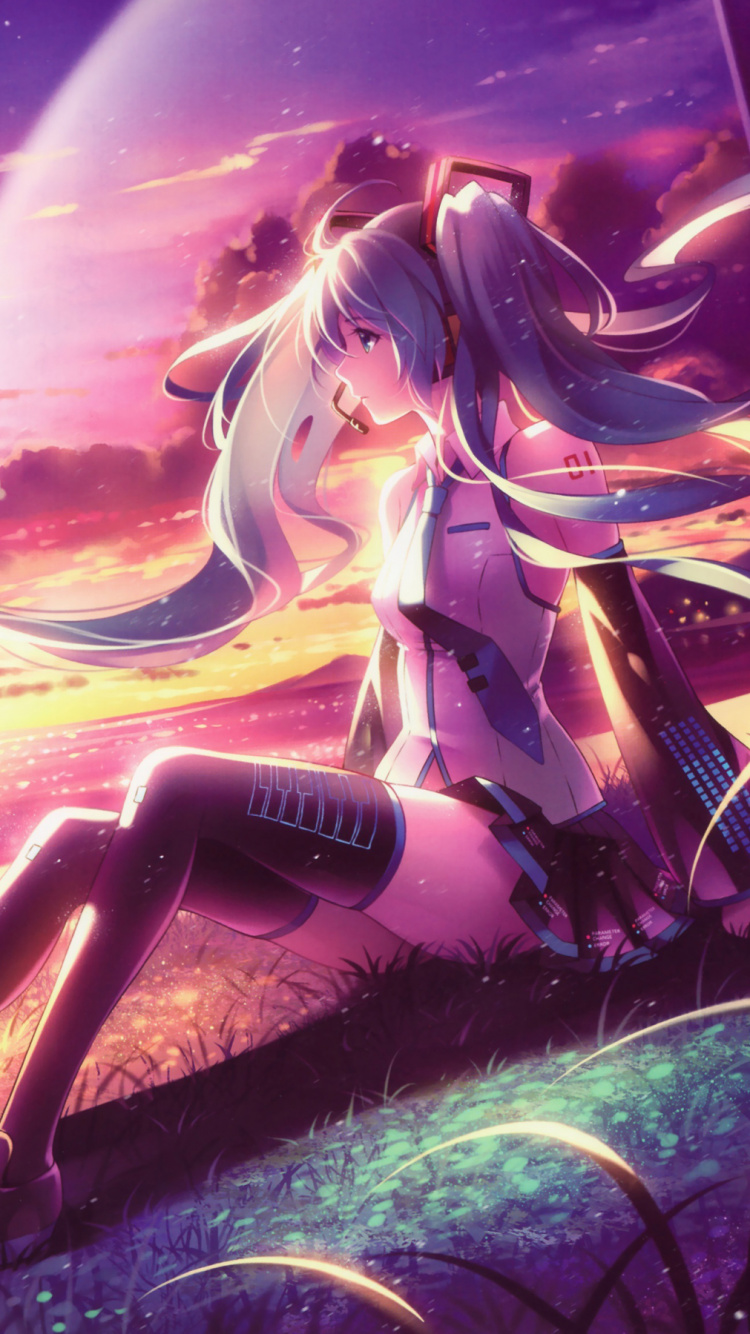 Обои Хацунэ Мику, вокалоид, Мику, пурпур, Фиолетовый в разрешении 750x1334