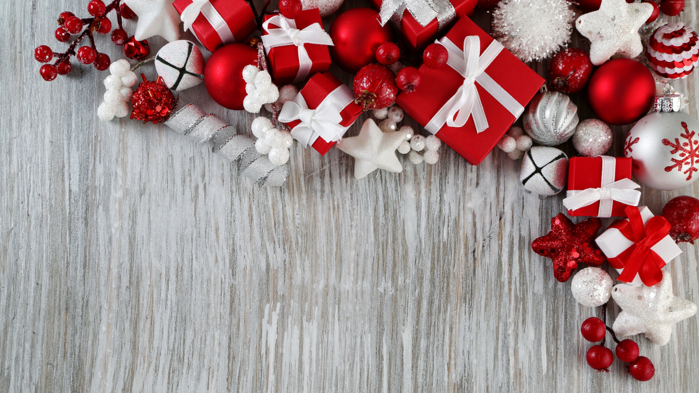 Обои Рождественский день, Новый год, красный цвет, Рождественские украшения, рождественский орнамент в разрешении 1366x768